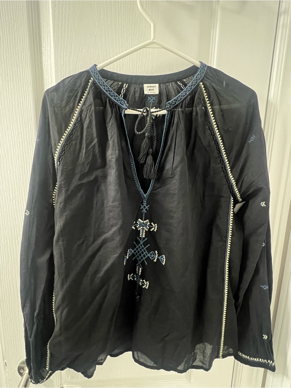Sunday Best Embroidery Peasant Blouse - Black